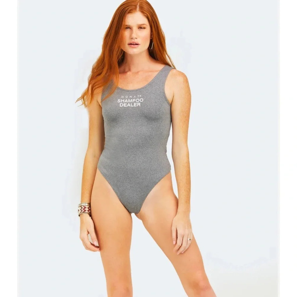 MONAT GEAR  Shampoo‎ Dealer Bodysuit Size Large Gray Heathered Brazilian Cut